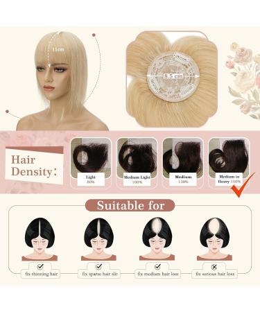 Elailite Human Hair Topper With Fringe Clip in For Women Thinning Hair - 100% Real Hair Invisible Toupee Mono Base Crown Hair Extension Hairpiece (#24 Natural Blonde 10 inch) - Buy Online on GoSupps.com