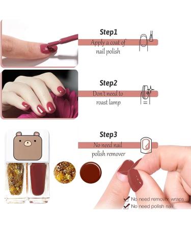 Glitter Red Nail Polish Set 2 In 1 Autumn Quick Dry Breathable Nail Varnish Shinny Sparkling No Need UV/LED Lamp Peel off Long Lasting Non-toxic Water Based Formula for Christmas Home DIY Nail Art - Buy Online on GoSupps.com