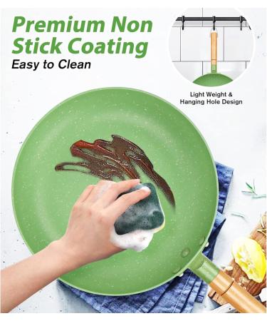 UXIYI Pan Nonstick Frying Pan Household Pancake Pan with Wood Handle Dishwasher Safe Compatible with All Cooktops Pink 9.4in 9.4in Pink - Buy Online on GoSupps.com