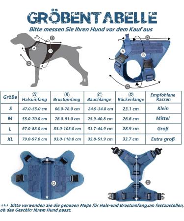 Rabbitgoo No Pull Dog Harness for Medium & Large Dogs | Tactical Vest with Metal Buckle & Handle | Breathable Adjustable Padded Harness - Blue - Buy Online on GoSupps.com