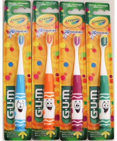 GUM Crayola Pip-Squeaks Kids Toothbrush - Ultrasoft of Each Character), (1 Count (Pack of 4) Original Version