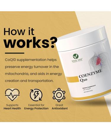 Vital Life Coenzyme Q10-240 Softgels 100mg Made In Canada High Potency Cholesterol Lowering Supplement - Supports Heart Health Boosts Energy Powerful Antioxidant - Buy Online on GoSupps.com