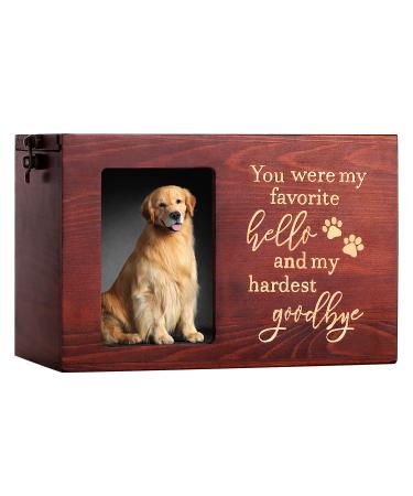 Pet Memorial Urns for Dog or Cat Ashes, Wooden Personalized Funeral Cremation Urn with Photo Frame, Memorial Keepsake Memory Box with Black Flannel as Lining, Loss Pet Memorial Remembrance Gift Large - Capacity 90 Cubic Inches
