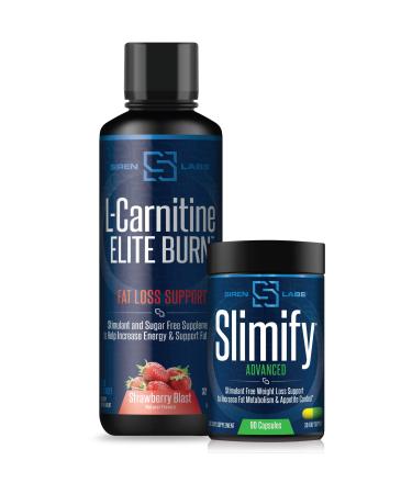 Siren Labs Slimify Advanced Fat Burner for Weight Loss - Stim Free (90 Capsules) & Siren Labs L-Carnitine Elite Burn Fat Loss Support Strawberry Blast 3000mg (32 Servings)