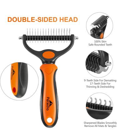 Peteola 2-Sided Undercoat Rake for Cats & Dogs - Shedding Tool for Safe Grooming - Orange - Buy Online on GoSupps.com