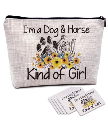 Horse Gifts for Women Teen Girls, Equestrian Gifts, Country Girl Travel Gifts, Horse Stuff, Horse Makeup Bag Dog Lovers Gifts for Women, Horseshoe Art - -MKBS-02 Dog & Horse Kind of Girl