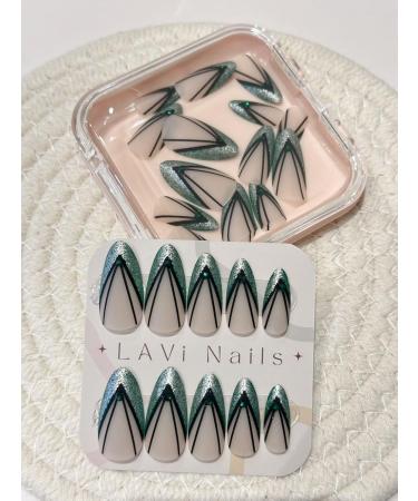 Medium Stiletto Green Crystal Line fake Press On Nails Press On Fake Nails - Buy Online on GoSupps.com