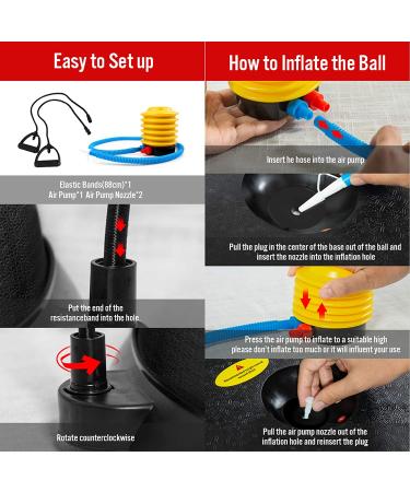 JX FITNESS 58cm Balance Half Ball Trainer with Resistance Bands & Pump - Core Strength Exercise Yoga Stability Ball for Home Gym Workouts - Black - Buy Online on GoSupps.com