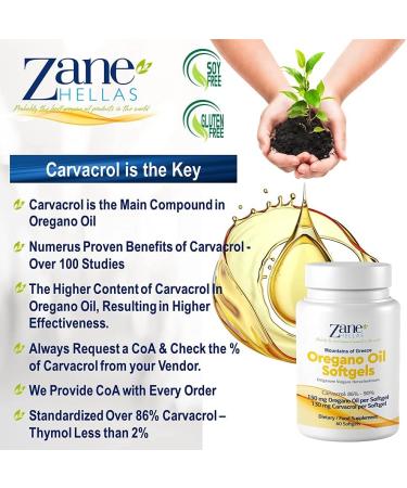 Zane Hellas Oregano Oil Softgels - 130mg Carvacrol, 150mg Oregano Oil, 30% Greek Essential Oil - 60 Softgels - Buy Online on GoSupps.com