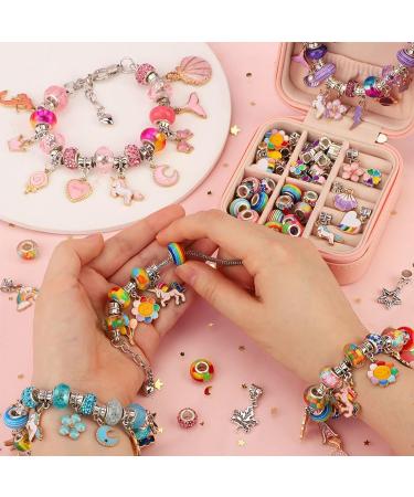 Gaoxyima Charm Bracelet Making Kit for Girls - 66 Piece Jewelry Set for Ages 6-12 - Arts and Crafts Gift Box for Birthday and Christmas - Pink - Buy Online on GoSupps.com