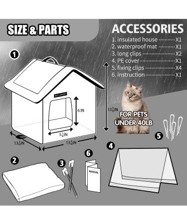 Rest-Eazzzy Weatherproof Insulated Cat House with Mat - Selfwarming Shelter for Outdoor Cats - Easy Assembly - Grey with Canopy - Buy Online on GoSupps.com