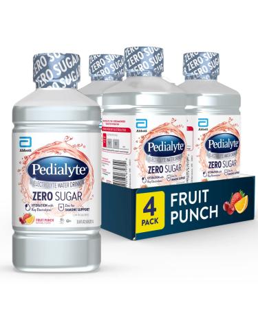 Pedialyte Electrolyte Water with Zero Sugar, Hydration with 3 Key Electrolytes & Zinc for Immune Support, Fruit Punch, 1 Liter, 33.8 Fl Oz (Pack of 4)