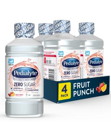 Pedialyte Electrolyte Water with Zero Sugar, Hydration with 3 Key Electrolytes & Zinc for Immune Support, Fruit Punch, 1 Liter, 33.8 Fl Oz (Pack of 4) - Buy Online on GoSupps.com