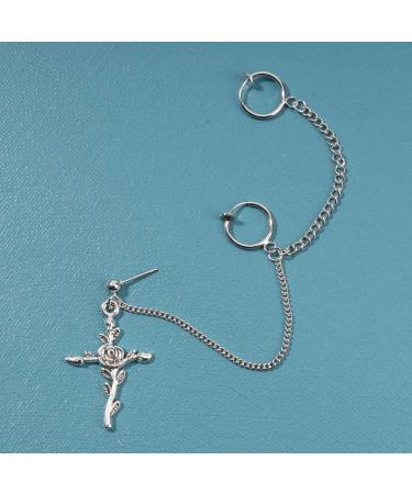 Shop Silver Cross Chain Cuff Earrings - Long Dangle Crucifix Drop Earrings for Women & Girls - Stylish Religious Jewelry - Buy Online on GoSupps.com