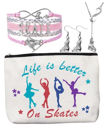 Ice Skating Accessories for Girl,Ice Skating Gift Bag,Ice Skates Item,Ice Skater Necklace,Skating Earrings,Ice Skating Bracelet,Ice Skating Gifts for Women,Figure Skating Gifts,Ice Skating Bag
