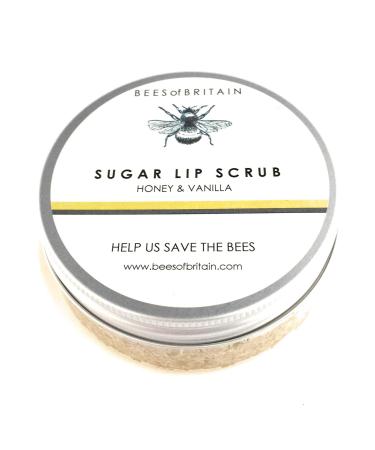 BEES of BRITAIN - 100% Natural Sugar Lip Scrub - Jojoba Honey Vanilla. Exfoliates Softens Hydrates. We Donate 5% of our Profit to Save Bees + Pollinators. 50g