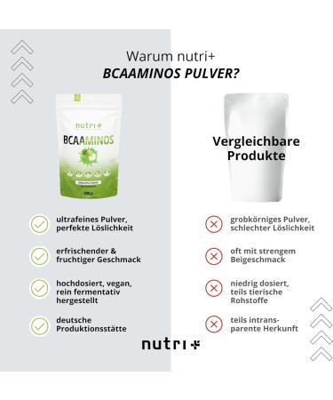 Nutri + BCAA Powder Green Apple 600g - High-Dose Vegan Amino Acids Complex - Instant BCAAs Supplement - Best Amino Acid Preparation for Energy & Recovery - Buy Online on GoSupps.com