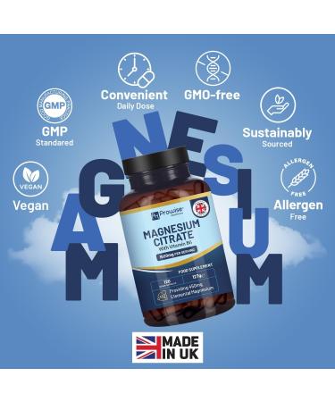 Magnesium Citrate Capsules 1500mg with Vitamin B6 | 120 Vegan Capsules | 450mg Elemental Mg | Capsule not Tablets | Made in UK by Prowise - Buy Online on GoSupps.com