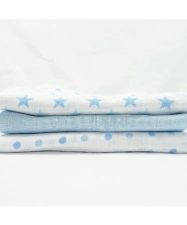 MuslinZ 6pk Baby Muslin Squares Burp Cloths 70x70cm - Blue Star | 100% Pure Cotton | Absorbent & Breathable - Buy Online on GoSupps.com