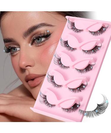 Fluffy False Lashes Fake Eyelashes 5 Pairs Lash Extension with Small Pearl Decoration Cat Eye False Eyelashes 3D Faux Eyelashes for Costume Party Stage Performance Festival Celebrations - Buy Online on GoSupps.com