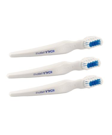 Koala Lifestyle Denture Cleaner Brushes with Covers | Cleaning Toothbrush for Dentures, False Teeth, Night Guards for Teeth Grinding, Dental Devices, and Mouth Guards | 3 Pieces, White / Blue