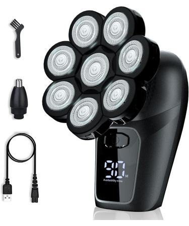 8D Floating Head Shaver for Bald Men - Waterproof Electric Razor for Head Face Legs & Body Shaving - Rechargeable Kit with Nose & Ear Hair Trimmer - 90 Min Runtime LED Display - Black - Buy Online on GoSupps.com