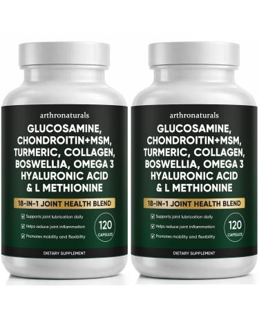 Arthronaturals Herbal 18-in-1 Joint Support Blend Daily Supplement with Glucosamine Chondroitin MSM and Turmeric Clean Formula for Active Adult Daily Routine 120 Capsules (2)
