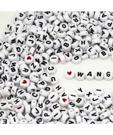 WangLaap 1450Pcs Letter Beads Kit - Acrylic 4x7mm Round Alphabet Beads A-Z with Red Heart and Black Star Beads for DIY Jewelry Making - White - Buy Online on GoSupps.com