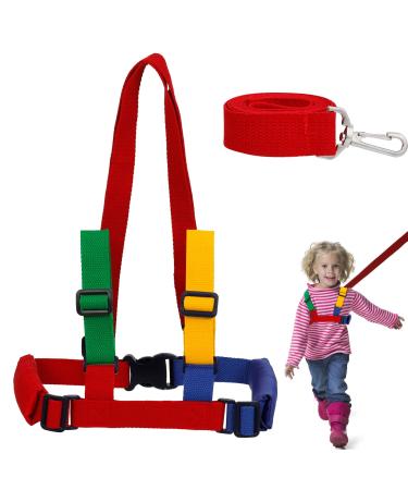 Cerolopy 2 in 1 Safety Walking Harness and Reins Safety Leash Anti-Lost Toddler Reins for Walking 1-3 Years Kids Anti-Lost Baby Walking Harness with Blue red Yellow Color Band