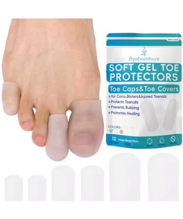 Byehambuni Gel Toe Protectors for Men and Women - 12 Pack Toe Covers - Toe Cap - Toe Sleeves - for Corns Calluses Blisters - Protects Toenails Prevents Rubbing - Clear (4Large+4Small+4Pinky)