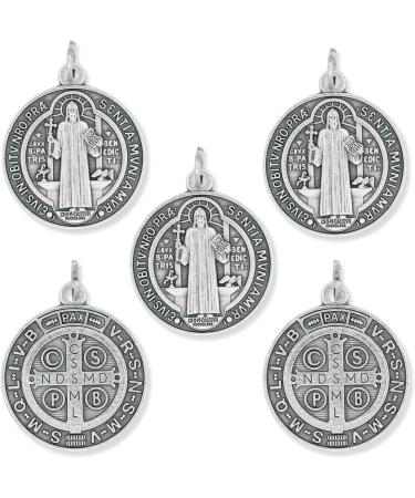 Bulk Pack of 5 - 1 1/4 Inch Silver Oxidized St. Benedict Medal Pendant Set - Catholic Jewelry Made in Italy - Buy Online on GoSupps.com