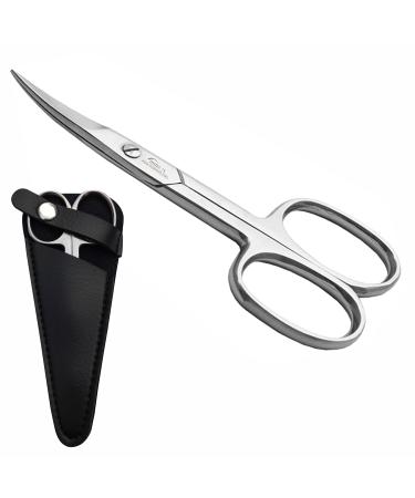 INSTEX Cuticle Nail Scissors| Professional Curved Steel Blade Right for Eyebrow Thick Toenails Manicure Pedicure Beard Nose Trimming Men Women Including Leather Pouch Silver