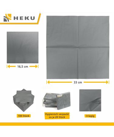 HEKU 100 Monochrome Napkins - 3-Layer 33x33cm | Stylish Gray 5-Pack for Events & Gastronomy | Highly Absorbent & Uniform Quality - Buy Online on GoSupps.com