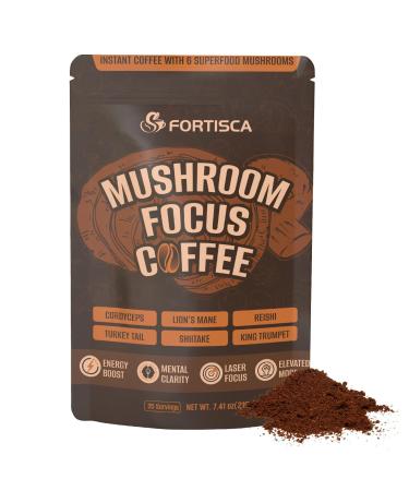FORTISCA Mushroom Coffee 6-in-1 Instant Mushroom Coffee Blend with Cordyceps Reishi Lion s Mane Turkey Tail Shiitake & King Trumpet Smooth Low-Acid Coffee for Balanced Energy & Focus 210g