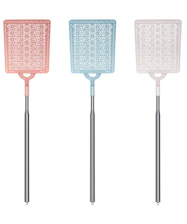Boao 3 Pieces Fly Swatter Manual Retractable Fly Swatter Detachable Telescopic Fly Swatter, 3 Colors