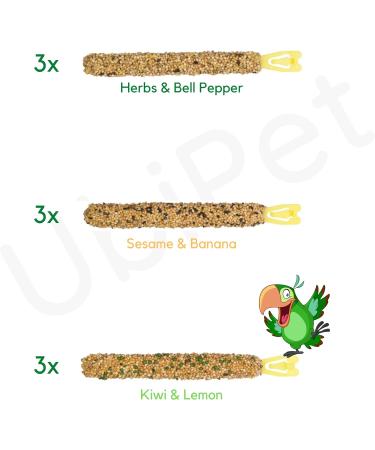 3x packs of Vitakraft Budgies Crackers Trio-Mix (9 sticks in total - including Sesame Seeds Herbs Paprica Banana Kiwi Lemon) - Buy Online on GoSupps.com