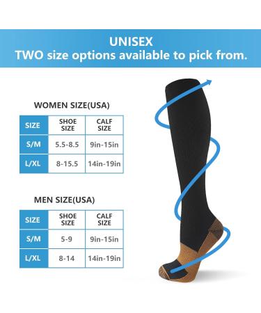 Bropite Compression Stockings for Men & Women - 6 Pairs 20-30 mmHg Copper Support for Blood Circulation & Athletic Use - L-XL Multicolored - Buy Online on GoSupps.com