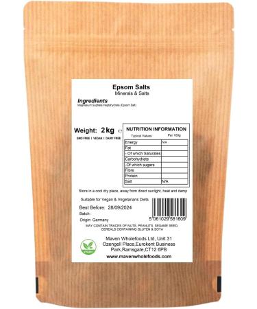 Maven Wholefoods Epsom Salts Additive Free (2kg) | 100% Pure Natural | Magnesium Sulfate - Buy Online on GoSupps.com