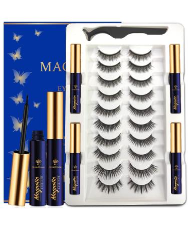 7C SevenCrown Magnetic Eyelashes - 10 Pairs 3D Medium Magnetic Lashes with Upgraded 4 Tubes of Magnetic Liner Waterproof, Natural Look,Long Lasting, Easy Reusable Fake Eyelashes Kit Medium:10 pairs+4 tubes