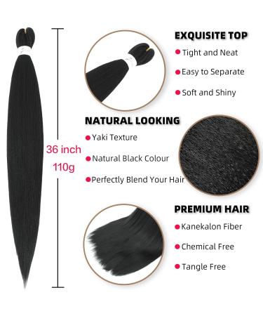 Xusuperb 36 Inch Extra Long Pre-Stretched Braiding Hair - 1B Black Knotless Yaki-Texture Extensions | 6 Pack Kanekalon Synthetic Braids - Buy Online on GoSupps.com
