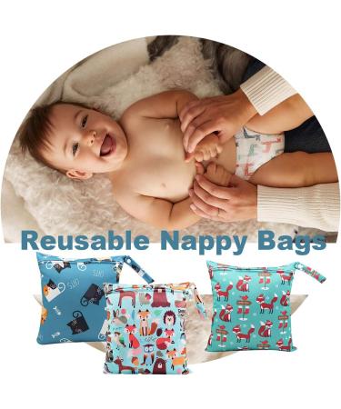 3 Pack Waterproof Wet Bag Set for Cloth Diapers - Reusable Nappy & Produce Bag Organizer with Handle, Zipper Pocket - Ideal for Travel, Beach, Gym - Blue - Buy Online on GoSupps.com