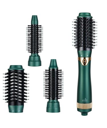 Hot Air Brush, Hair Dryer Brush, 3 in 1 Interchangerable Hair Dryer & Volumizer, Ceramic Negative Ion Curling Dryer Styler Brush with 3 Brush Heads (Green)