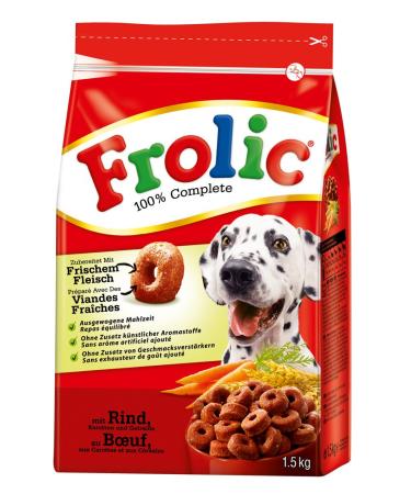 Frolic Dry Dog Food with Beef, Carrots and Cereals, 1 Sachet (1 x 1.5 kg)