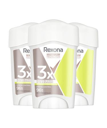 REXONA - Women's Stress Control Deodorant - Antiperspirant Stick - 3x more effective against perspiration - 96h protection - (pack of 3x45ml) (Packaging may vary)