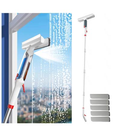 RRRYYYZZ 75'' Spray Window Washing Kit with 4-Section Extension Pole 4 in 1 Window Washing Kit Window Squeegee for Home with Sewage Collector and 5 Pads