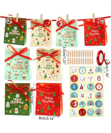 12/24/40 Sets Christmas Advent Calendar Boxes 24 Days Countdown To Decorations DIY Hanging Candy Gift Bag With Stickers Clips Rope Christmas Advent Calendar Box - Buy Online on GoSupps.com