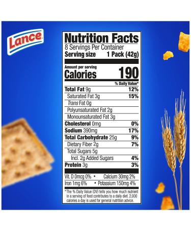 Lance Sandwich Crackers Whole Grain Cheddar Cheese 8 Ct Box - Healthy Snack Option - Buy Online on GoSupps.com