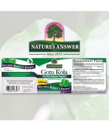 Nature's Answer Gotu Kola 330 mg - Immune Support | 60 Vegetarian Capsules - Buy Online on GoSupps.com