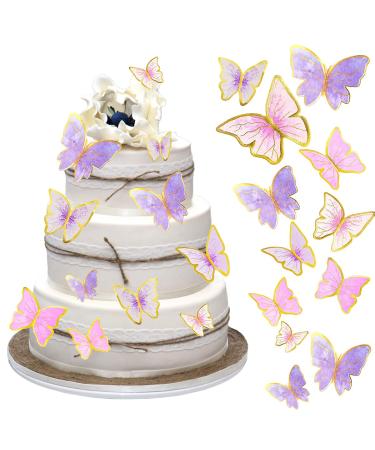 60Pcs Butterfly Cupcake Topper Pink Purple Gold, Lively 3D Butterflies for Cake Decor Birthday Anniversary Kids Wedding Girl Women Party Wall Food Decorations ,Mixed Size