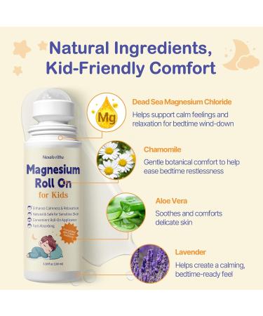 Magnesium Roll-On for Kids with Dead Sea Magnesium Chloride Calming Routine & Muscle Comfort Support Fast-Absorbing Non-Greasy with Chamomile & Aloe 3.38 fl oz - Buy Online on GoSupps.com